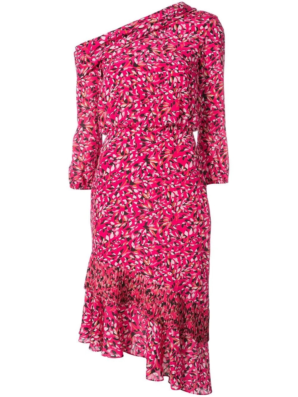 Saloni. Lexie Silk Dress. Vivid Pink w/Black $ White Floral. Size 10.